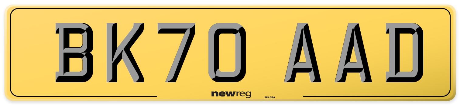 BK70 AAD Rear Number Plate