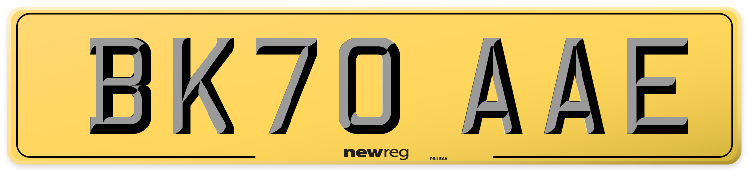 BK70 AAE Rear Number Plate