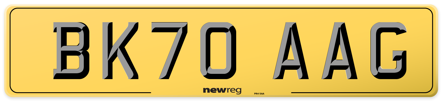 BK70 AAG Rear Number Plate