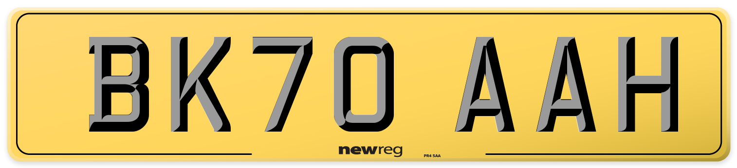 BK70 AAH Rear Number Plate