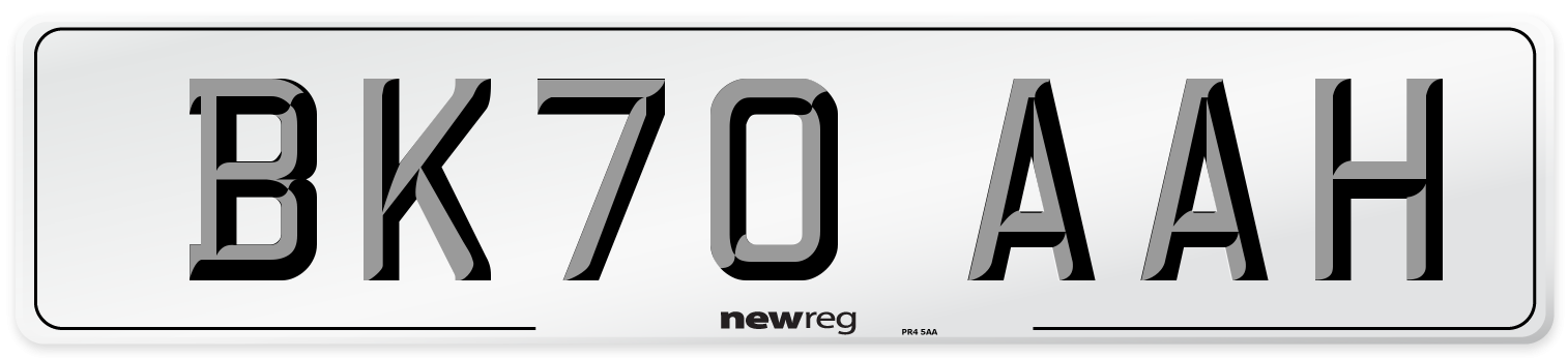BK70 AAH Front Number Plate