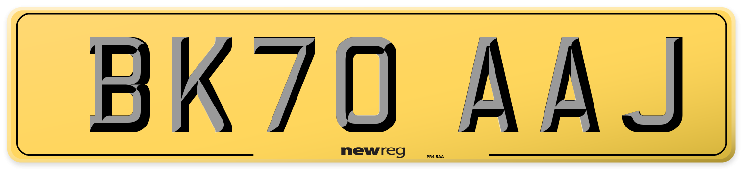 BK70 AAJ Rear Number Plate