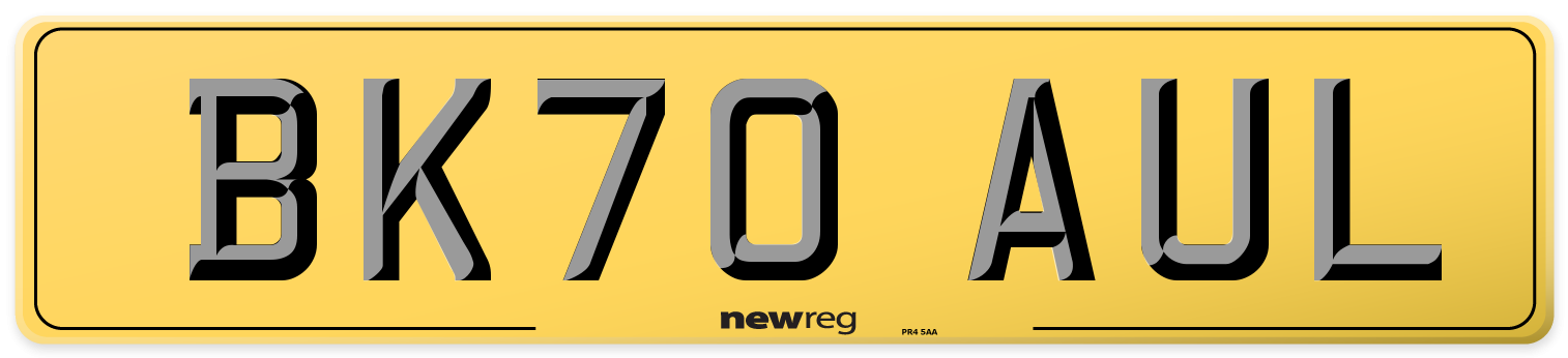 BK70 AUL Rear Number Plate