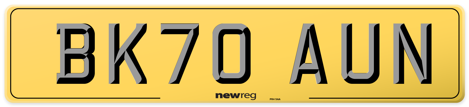 BK70 AUN Rear Number Plate