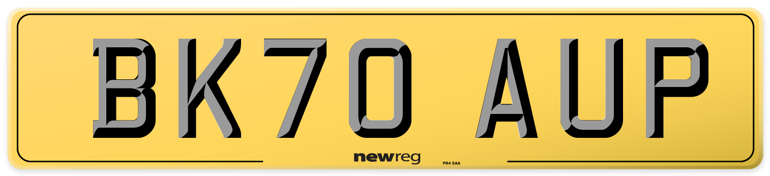 BK70 AUP Rear Number Plate