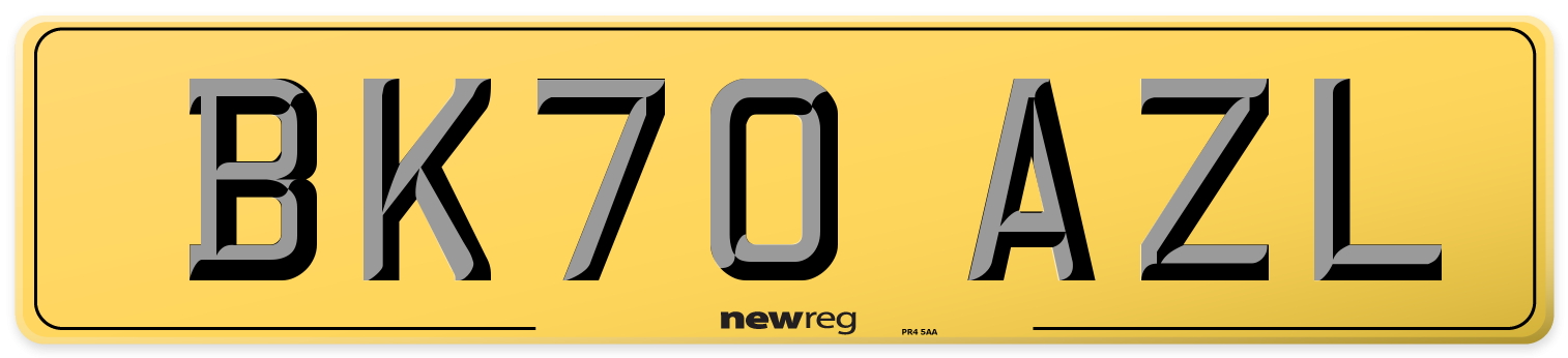 BK70 AZL Rear Number Plate