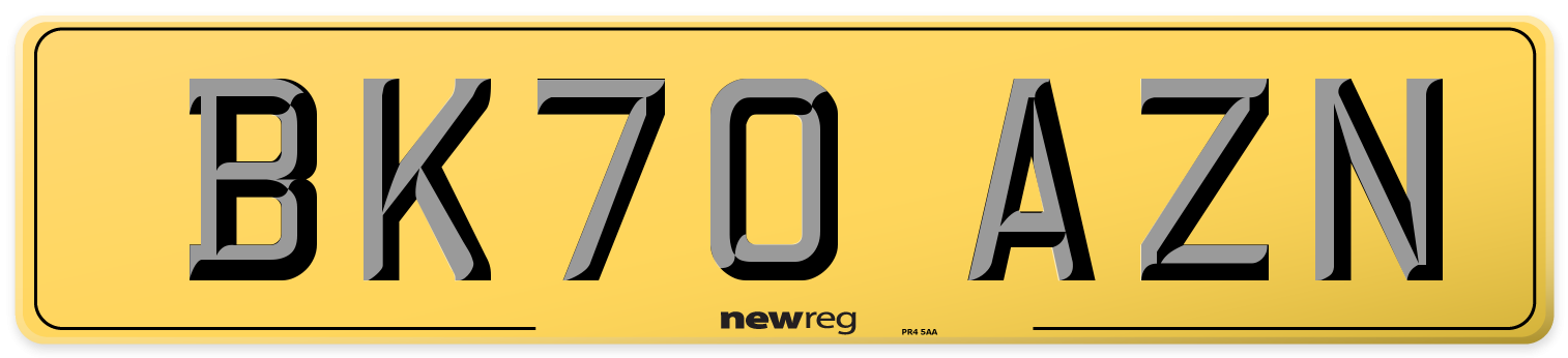 BK70 AZN Rear Number Plate