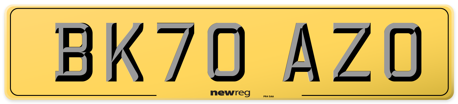 BK70 AZO Rear Number Plate