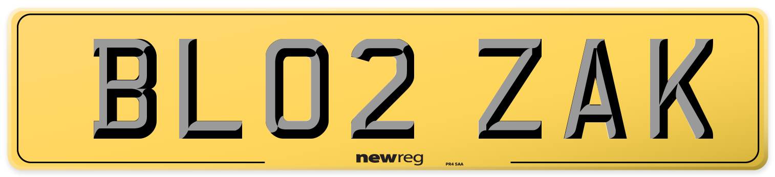 BL02 ZAK Rear Number Plate