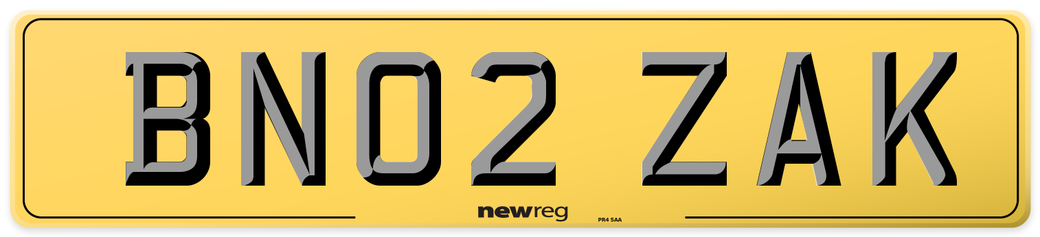 BN02 ZAK Rear Number Plate