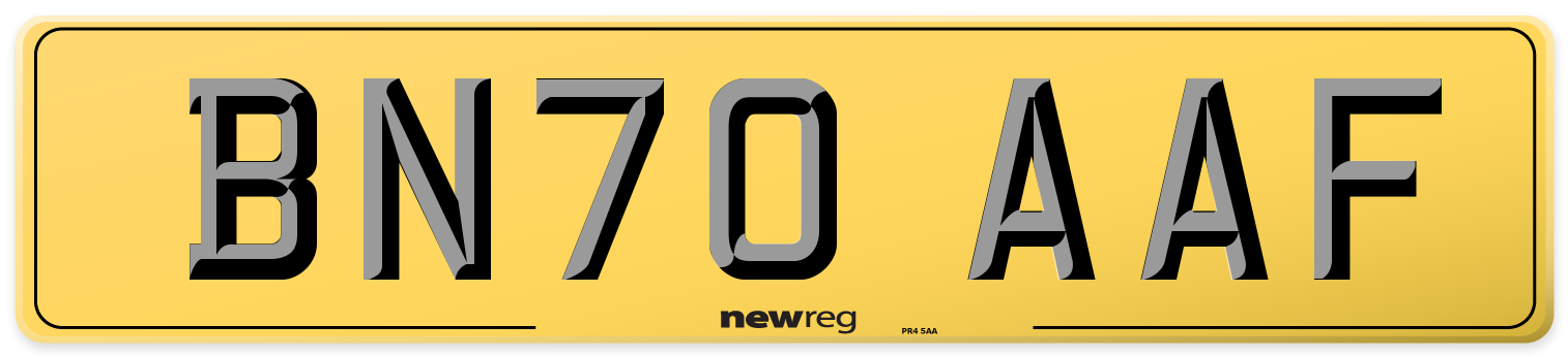BN70 AAF Rear Number Plate