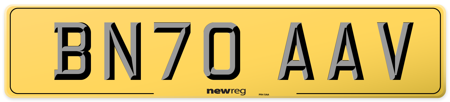 BN70 AAV Rear Number Plate