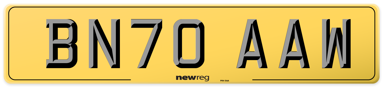 BN70 AAW Rear Number Plate