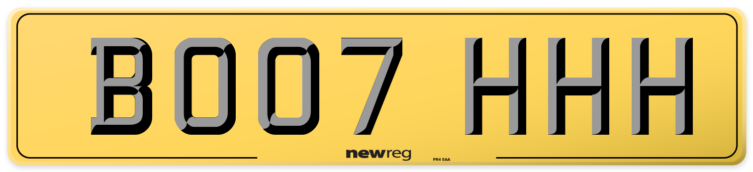 BO07 HHH Rear Number Plate