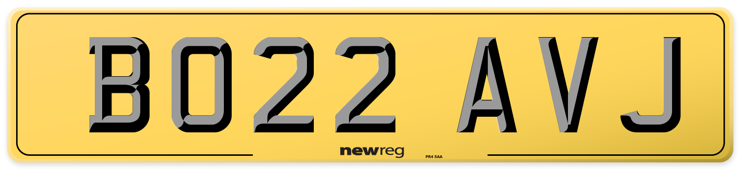 BO22 AVJ Rear Number Plate