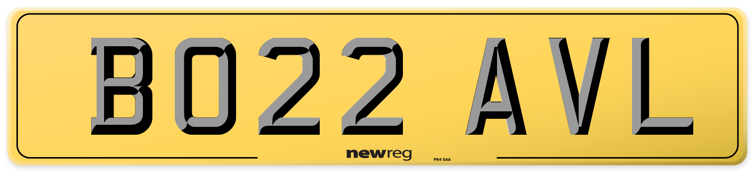 BO22 AVL Rear Number Plate