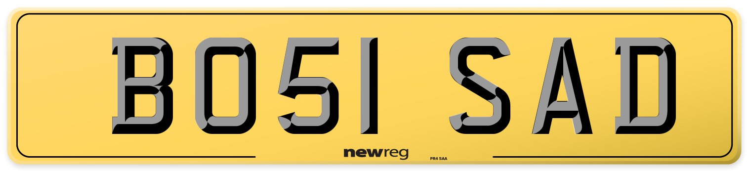 BO51 SAD Rear Number Plate