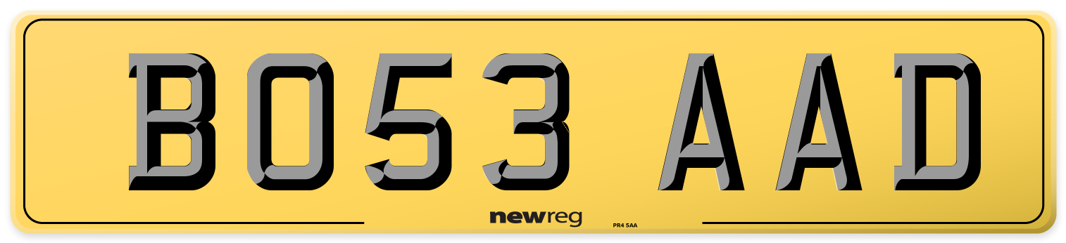 BO53 AAD Rear Number Plate