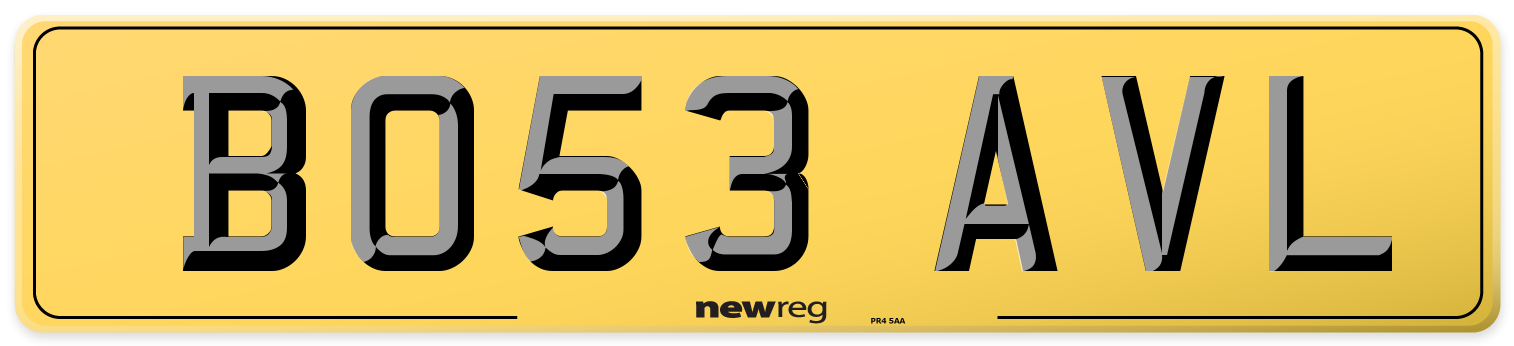 BO53 AVL Rear Number Plate
