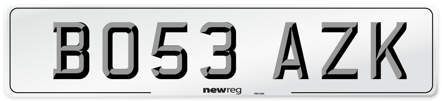 BO53 AZK Front Number Plate