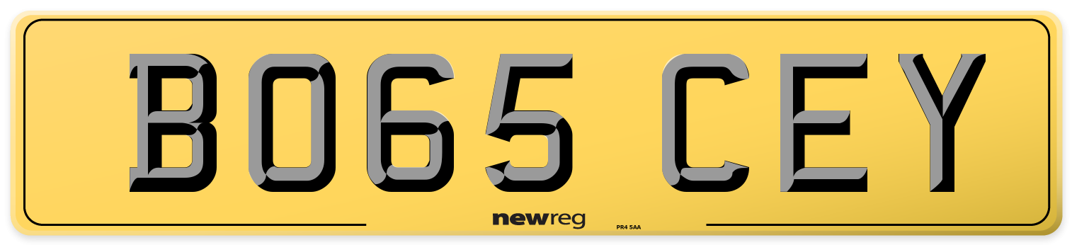 BO65 CEY Rear Number Plate