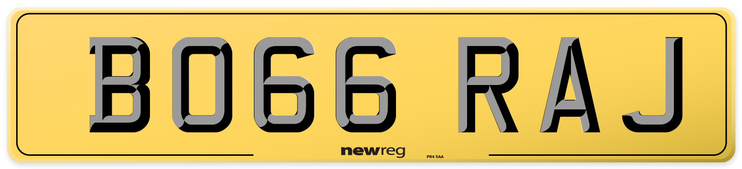 BO66 RAJ Rear Number Plate
