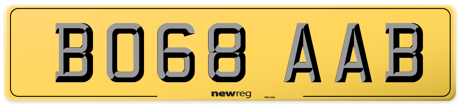 BO68 AAB Rear Number Plate
