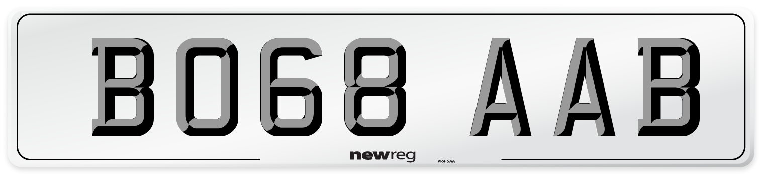 BO68 AAB Front Number Plate