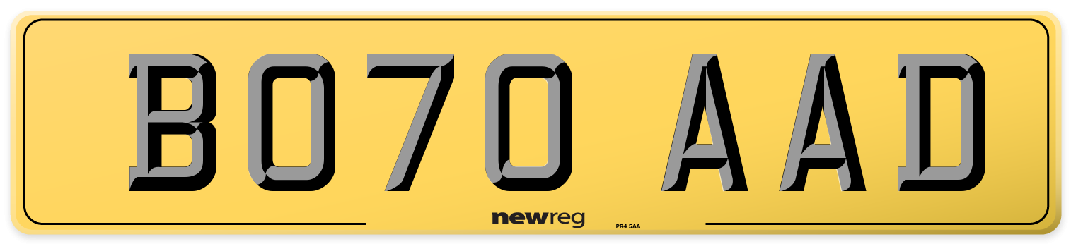 BO70 AAD Rear Number Plate