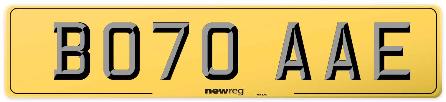 BO70 AAE Rear Number Plate
