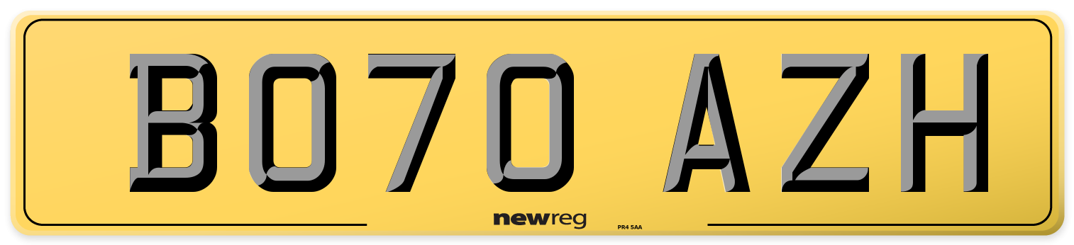 BO70 AZH Rear Number Plate