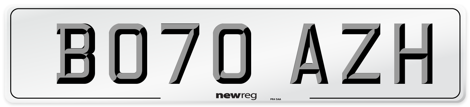 BO70 AZH Front Number Plate