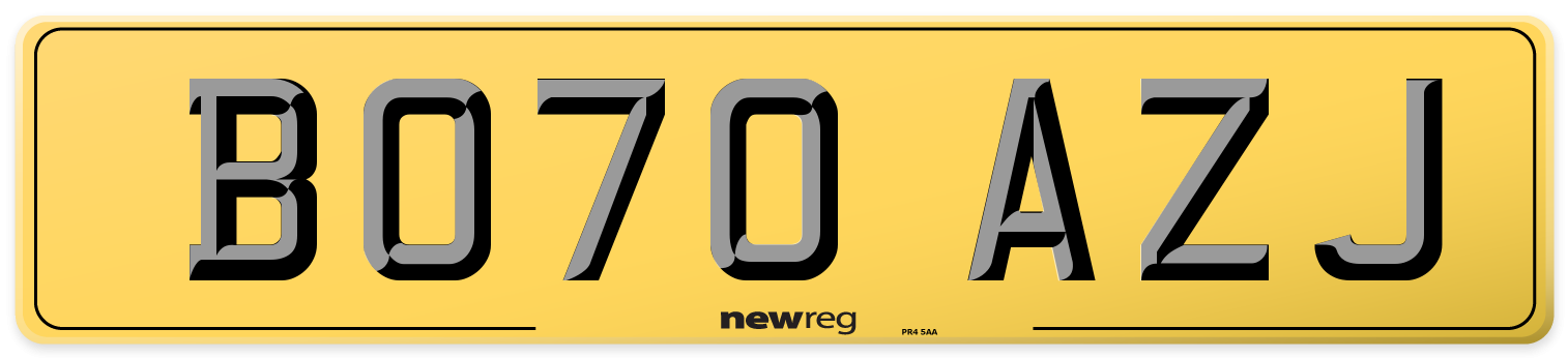 BO70 AZJ Rear Number Plate