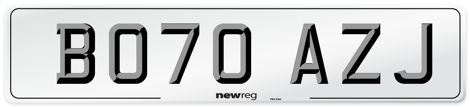 BO70 AZJ Front Number Plate
