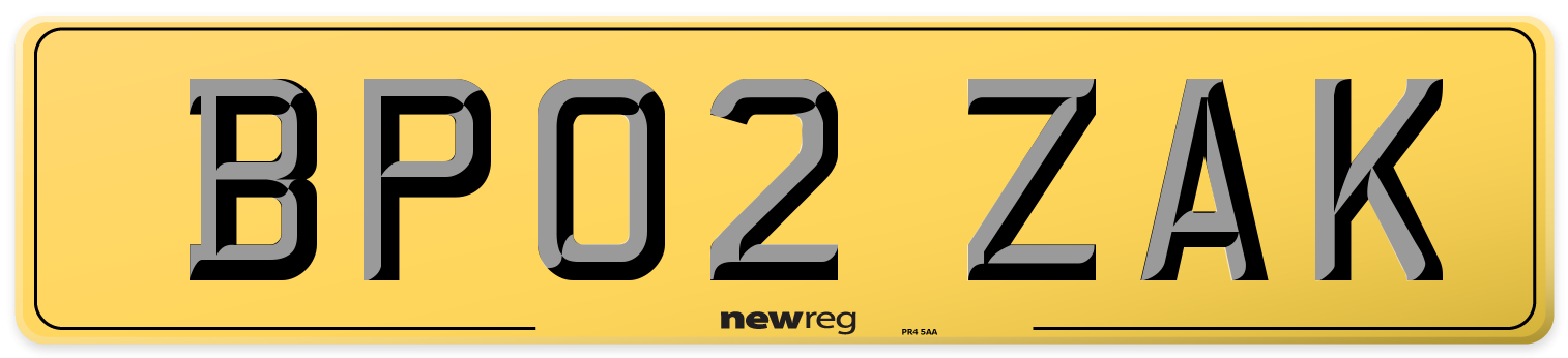 BP02 ZAK Rear Number Plate