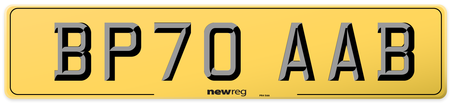BP70 AAB Rear Number Plate