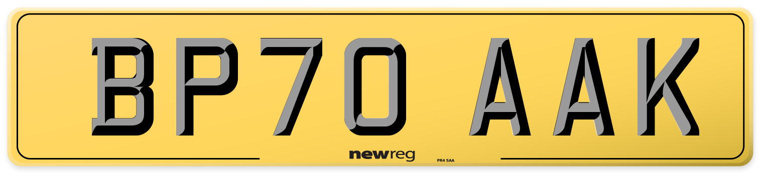 BP70 AAK Rear Number Plate