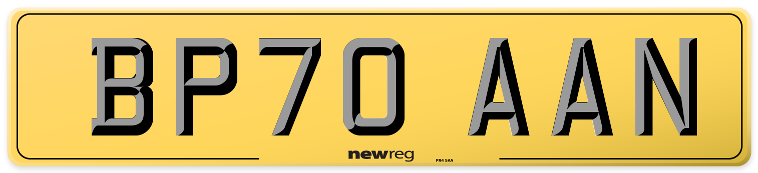BP70 AAN Rear Number Plate