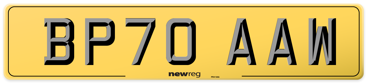 BP70 AAW Rear Number Plate