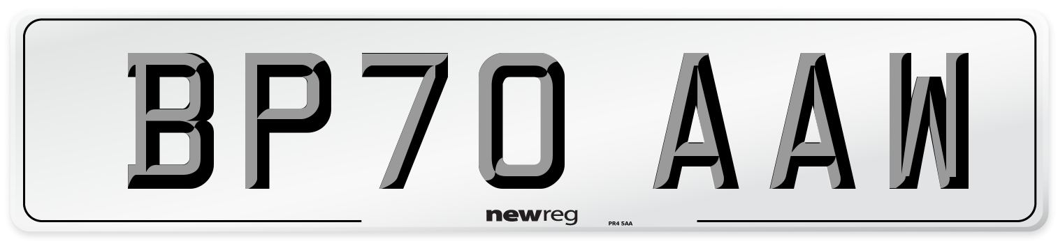 BP70 AAW Front Number Plate