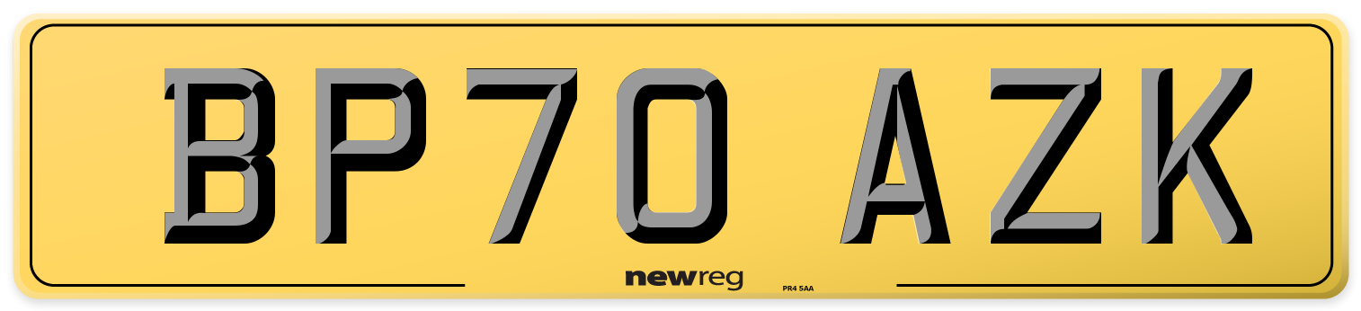 BP70 AZK Rear Number Plate