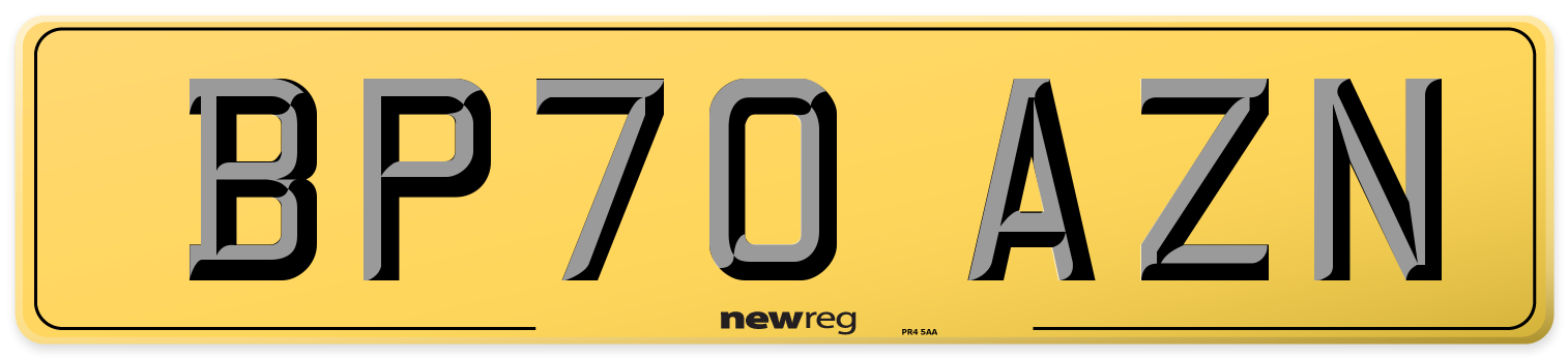 BP70 AZN Rear Number Plate