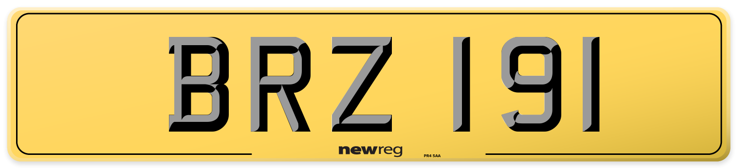 BRZ 191 Rear Number Plate