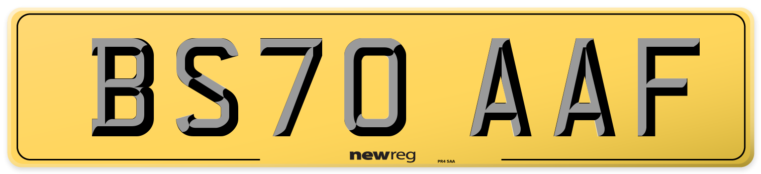BS70 AAF Rear Number Plate