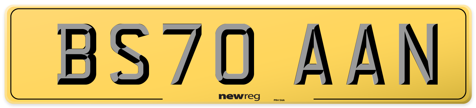 BS70 AAN Rear Number Plate