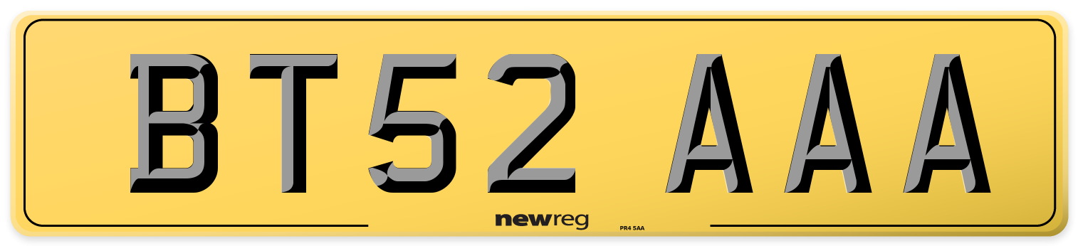 BT52 AAA Rear Number Plate