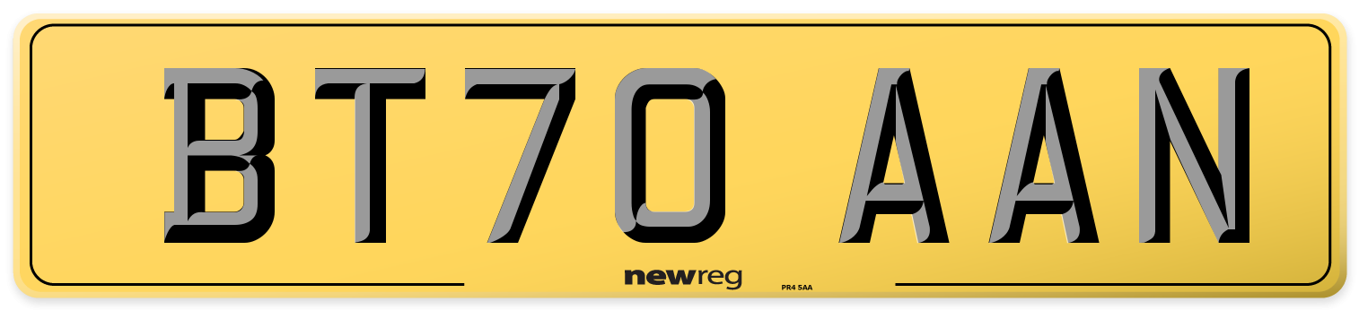 BT70 AAN Rear Number Plate