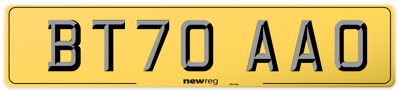 BT70 AAO Rear Number Plate
