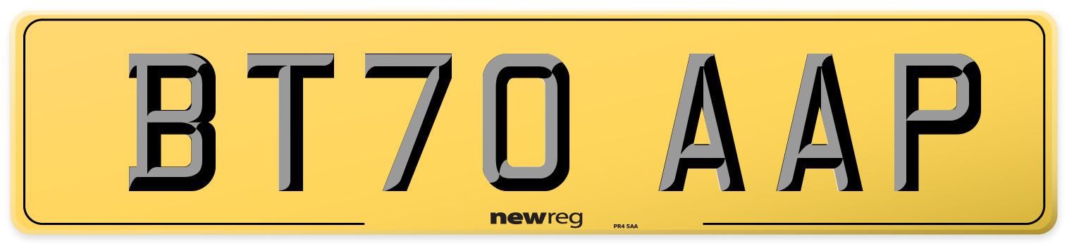 BT70 AAP Rear Number Plate