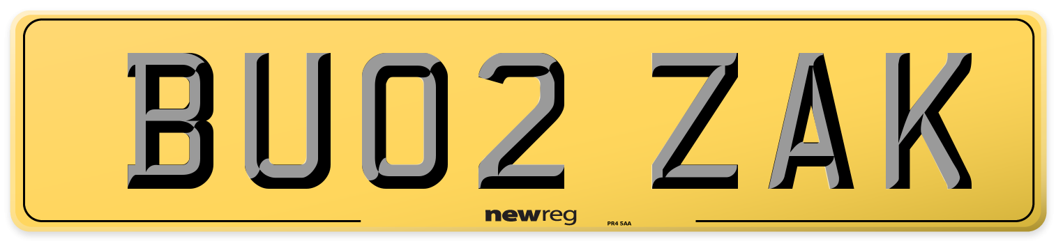 BU02 ZAK Rear Number Plate
